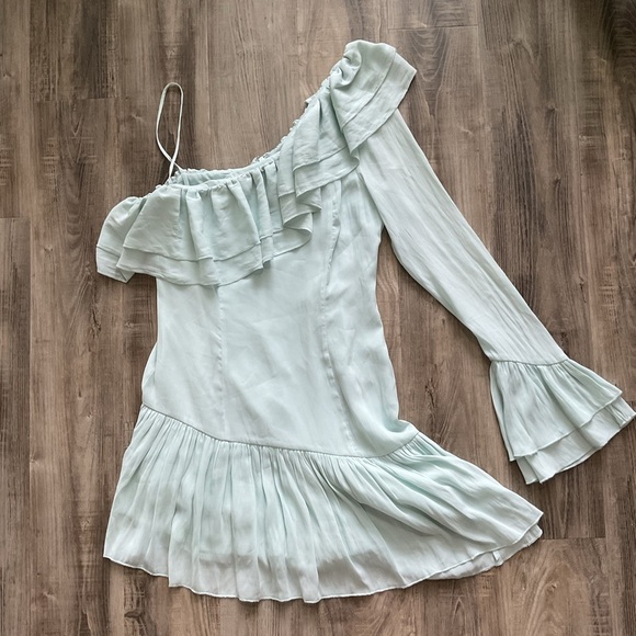 NBD Young Ma Dress Baby Blue M Ruffles Revolve Asymmetrical - Picture 2 of 6